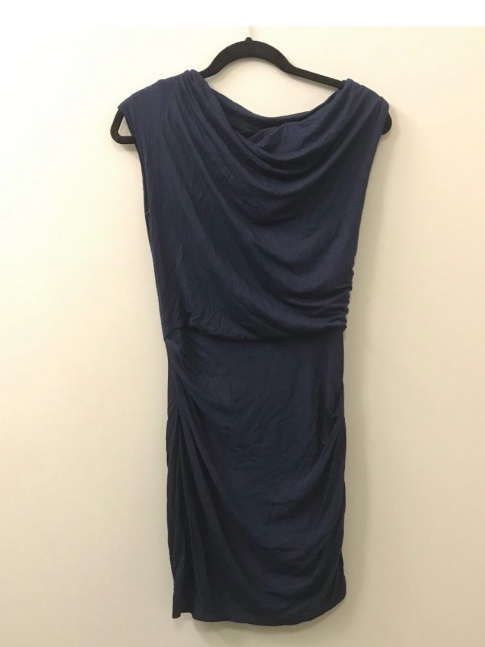 Anthropologie Bordeaux Navy Draped Cowl-Neck Midi Dress in xs